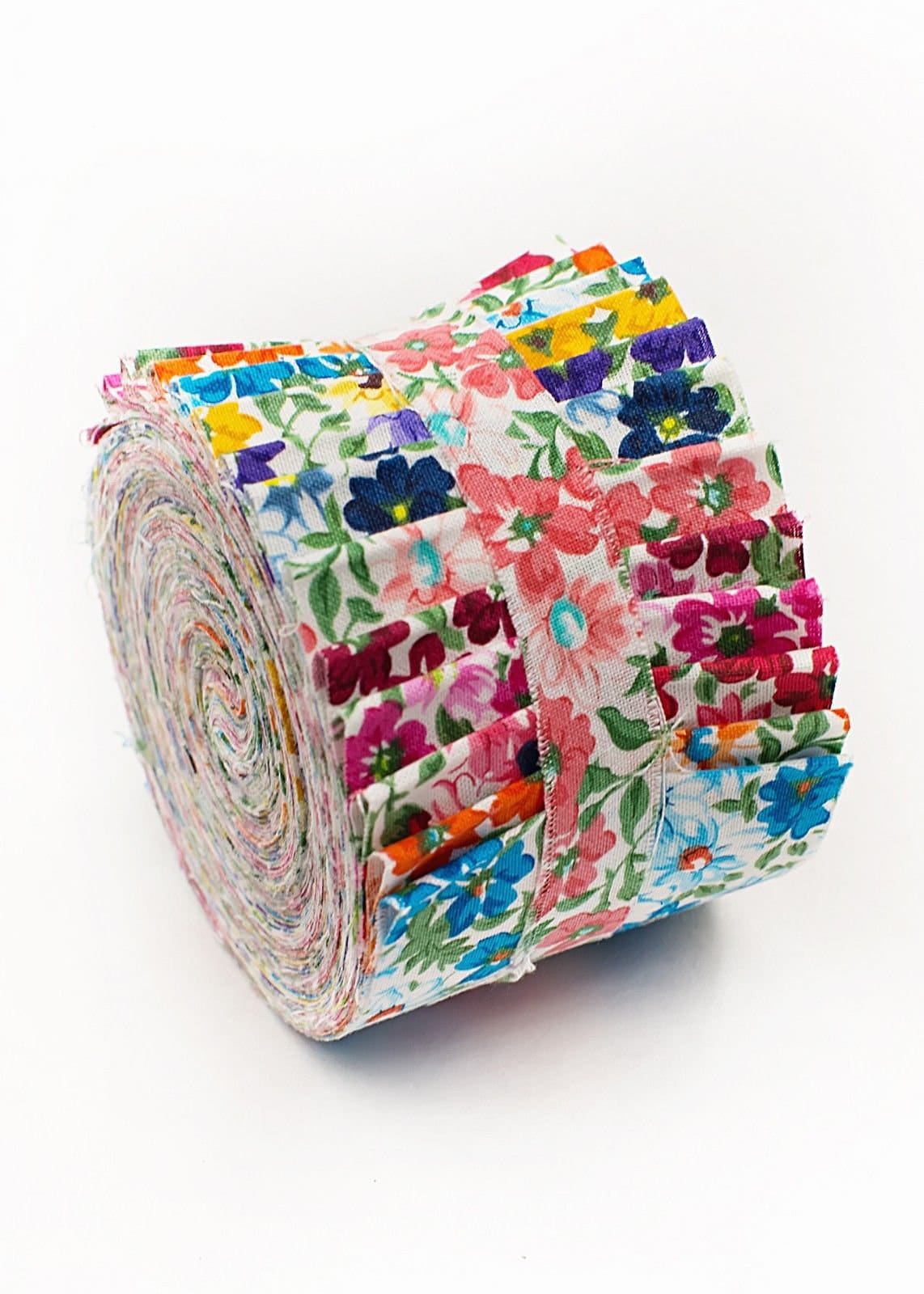 CraftsFabrics 2.5'' 20pcs Floral Jelly Rolls Strips 100% Cotton Fabric