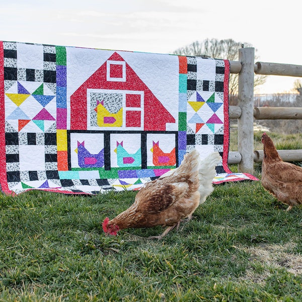 Funky Chickens  Pre-Cut Ready-To-Sew Quilt Kit Fabric Pattern and Binding Included ALL PRE CUT  74 X 74 Pre Order Shipping May 1, 2024