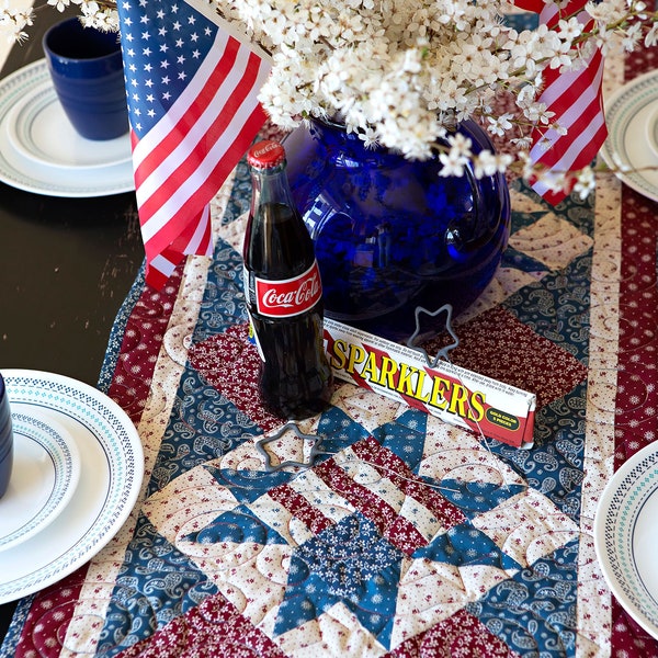 Original Land of Liberty  Table Runner Quilt Kit Fabric Pattern Binding Backing ALL PRE CUT 16" X 64" Patriotic- Flag- 4th of July