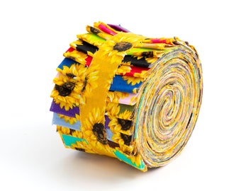 2.5 inch SUNFLOWERS Jelly Roll 100% cotton fabric quilting strips 17 pieces pre cut strips