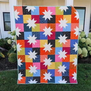 Star Pop II Featuring Starry Fabric  by Ruby Star Quilt Kit Fabric Pattern and Binding   Included All PRE CUT 60 X 75 Beginner Ready to Sew