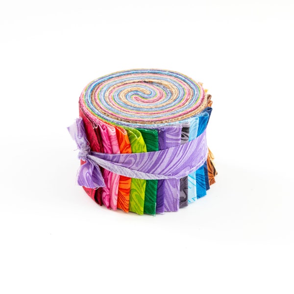 2.5 inch Rainbow Swirl  Jelly Roll 100% cotton fabric quilting strips