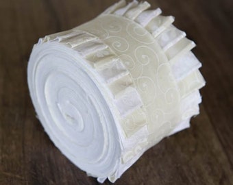 2.5 inch White On Natural Jelly Roll 100% cotton fabric quilting strips