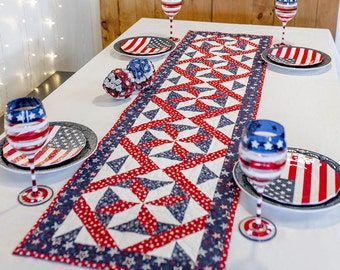 Sparklers  Table Runner Quilt Kit Fabric Pattern Binding Backing ALL PRE CUT 16" X 64" Patriotic- Flag- 4th of July