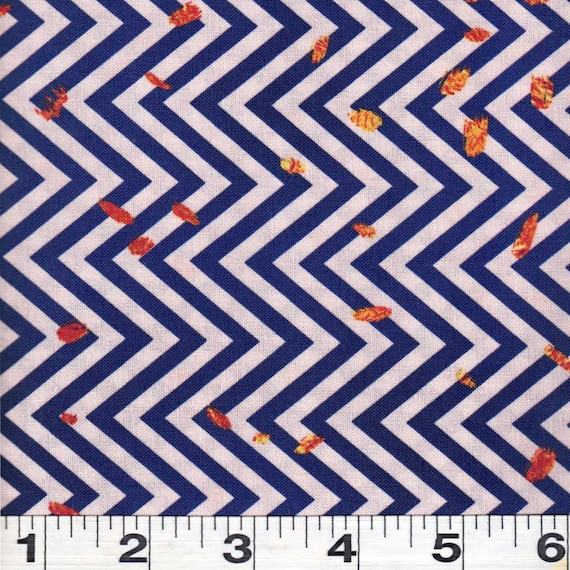 Quilt Fabric BY THE YARD Sale Bargain Clearance Navy and White Chevron with  Gold brush Basics 100% cotton quilting fabric