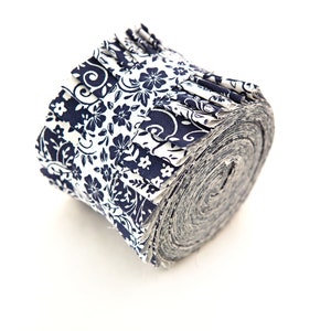 New 2.5 inch Navy & White Basics Jelly Roll 100% cotton fabric quilting  16 strips