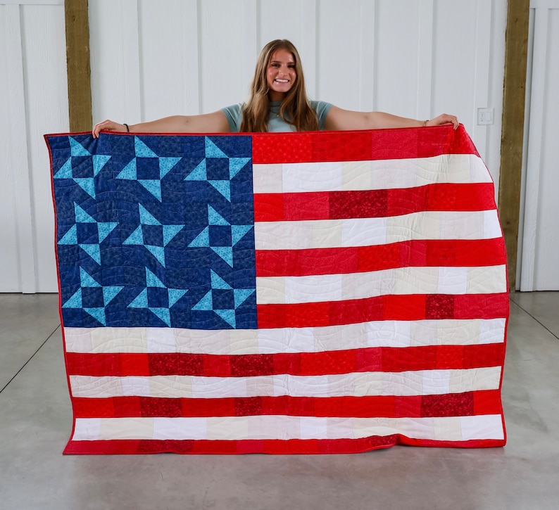 Old Glory Pre-Cut Ready-To-Sew Quilt Kit Fabric Pattern and Binding Backing Included ALL PRE CUT 58.5 X 72.5 Flag quilt image 7