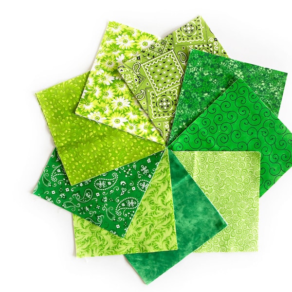 Mixed Greens  90-piece pre-cut charm pack 5" squares 100% cotton fabric quilt Multiple Shades of Green