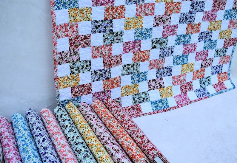 Brick Flowers Quilt Kit Fabric Pattern and Binding and backing Included ALL PRE CUT image 4