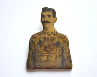 Badge vintage and retro / tattooed man brooch. Victorian jewelry