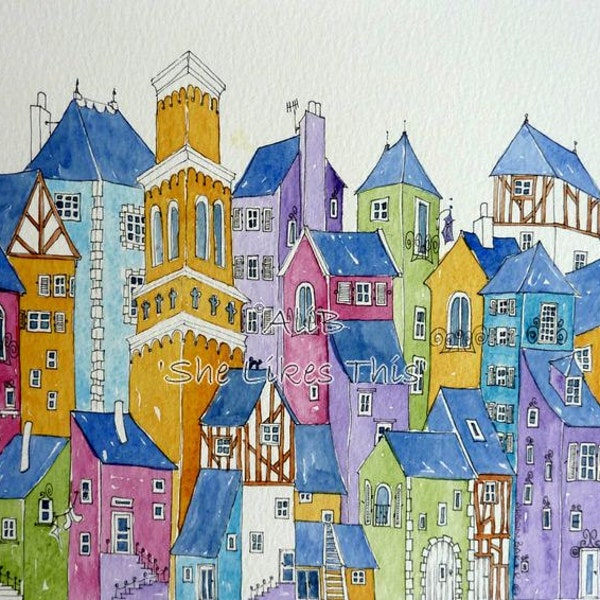 a montage of houses - An original watercolour painting