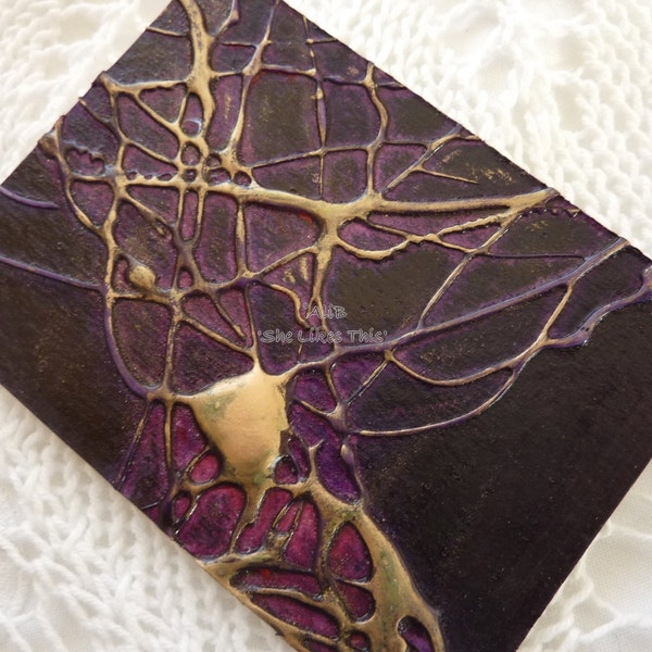 Abstract Organic Plum Gold Artist card Original Acrylic and ink painting.