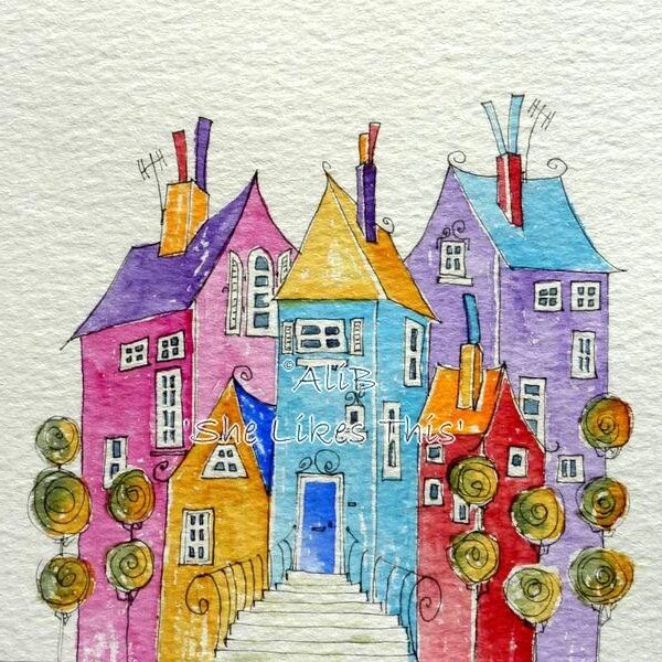 Houses together - An original watercolour painting