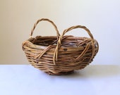 Vintage wicker basket - retro cane bowl - basket with handles - rattan wall basket - boho bohemian decor - one basket