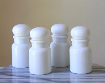 Vintage Apothecary jar - set of 4 bubble top jars - Belgian opaque glass - kitchen spice container - storage jar with lids - Made in Belgium