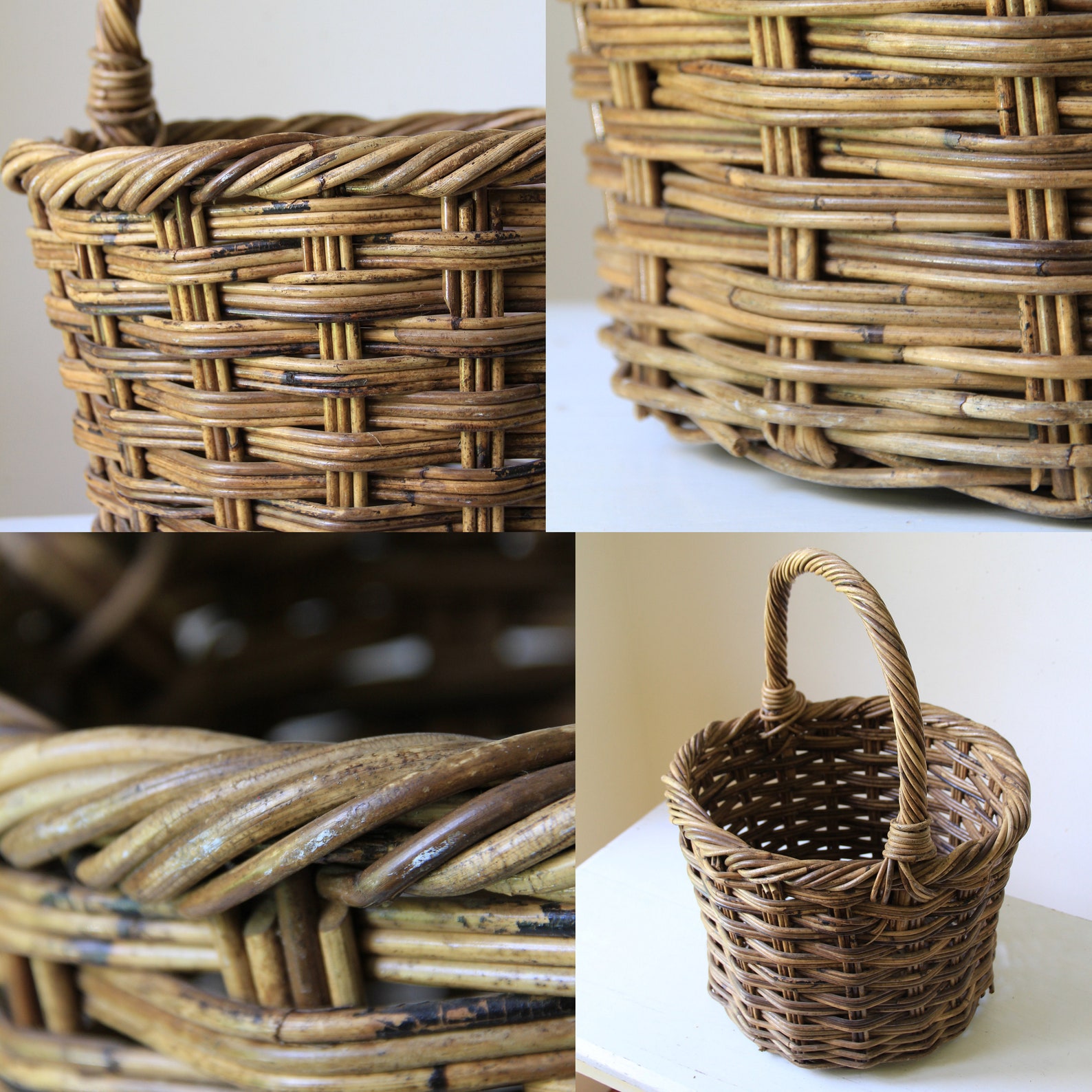Vintage wicker basket cane planter basket wicker storage Etsy