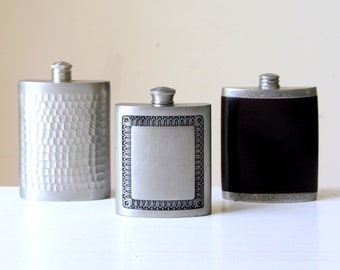 Vintage pewter hip flask - 1 x pewter whisky bottle - kidney shaped flask - travel drinkware - small swig bottle - gift for him