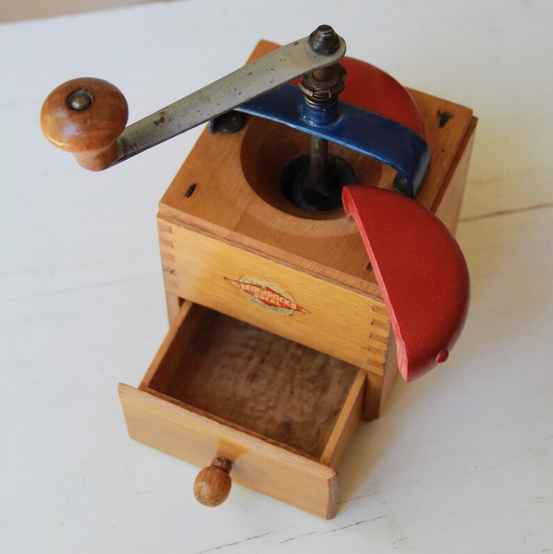 Vintage Coffee Grinder Leinbrock Ideal Grinder 1950s Wood Kitchenware
