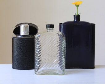 Vintage glass hip flask - 1 x Lanoma gin bottle - kidney shaped bottle - glass travel drinkware - man cave decor - unique gift for dad