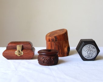 Vintage wooden boxes - 1 x miniature pill box - assorted wood boxes - lidded decorative box - ring container with lid - choose ONE