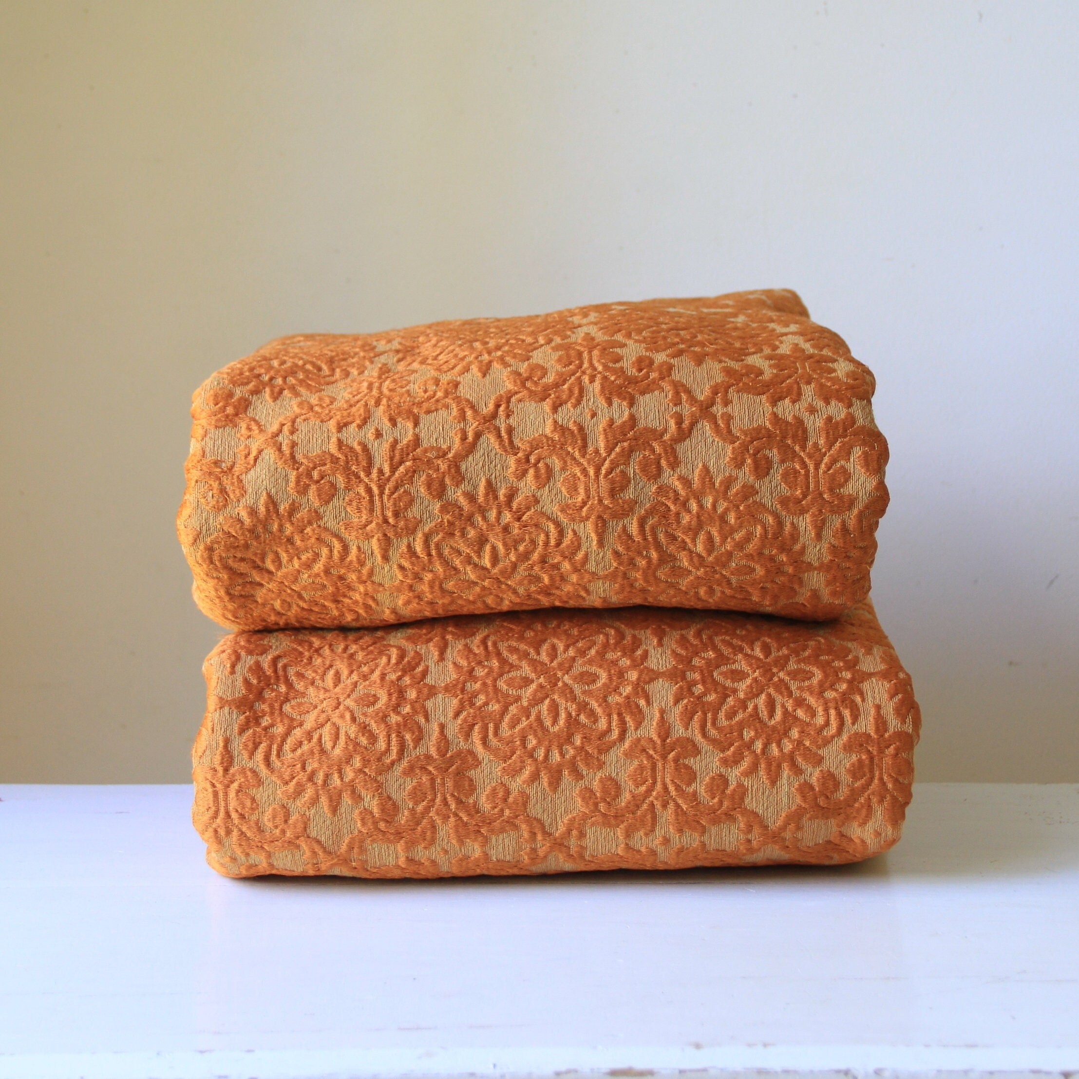Vintage Brocade Fabric Set of 2 Bedspreads Orange Retro Etsy Australia