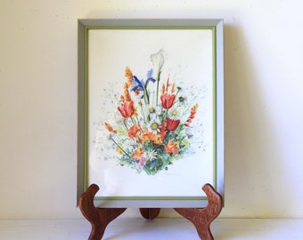 Vintage floral picture - larger flower print - 1960s framed artwork - shabby vintage decor - old world wall art >view listing re shipping<