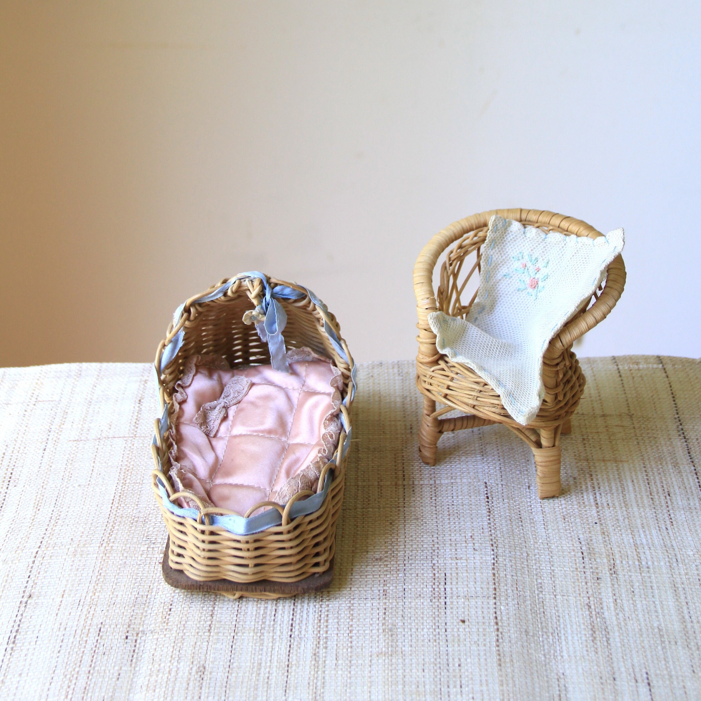 Vintage cane dolls bed miniature dolls cradle 1940s cane Etsy