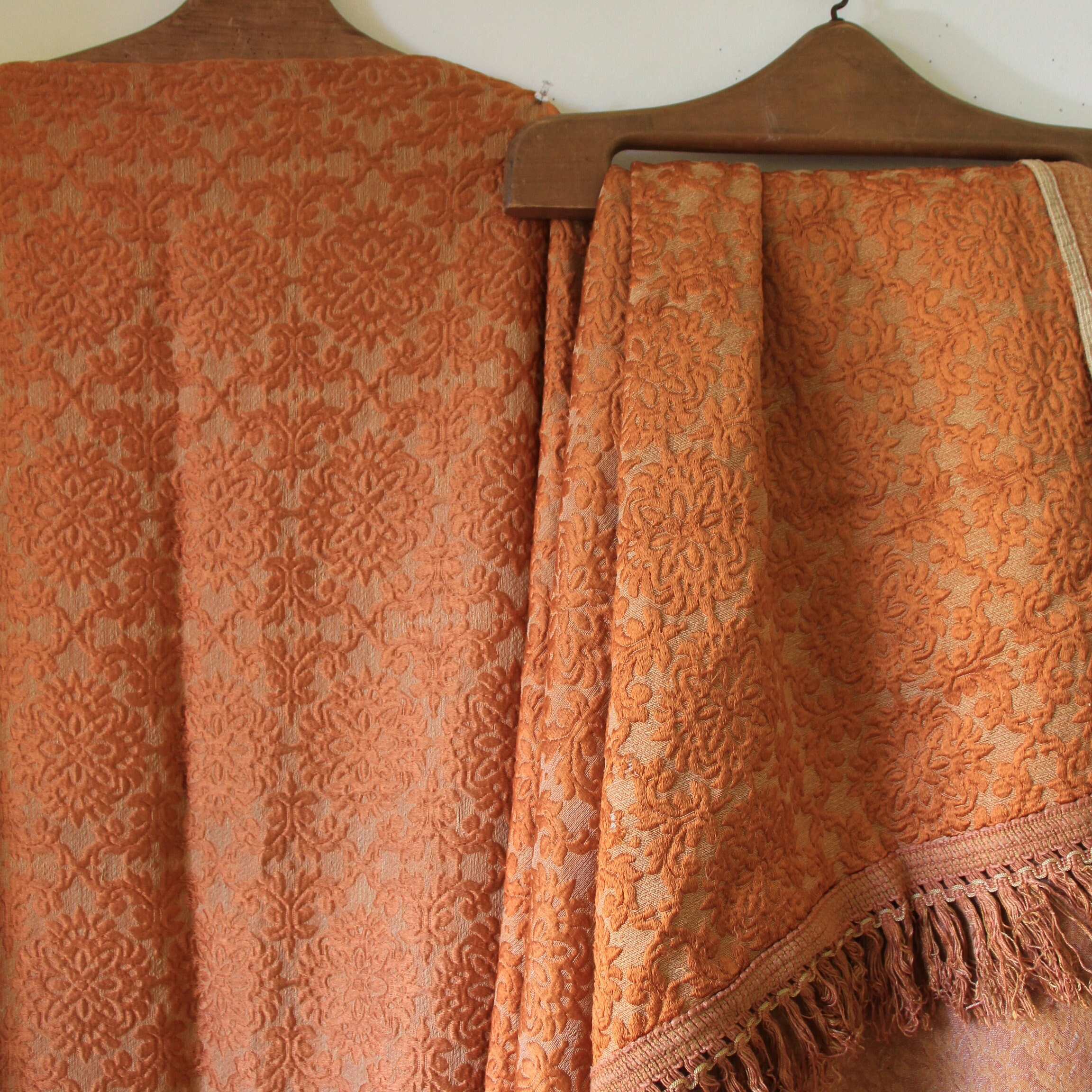 Vintage Brocade Fabric Set of 2 Bedspreads Orange Retro Etsy Australia