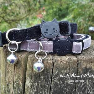 Classic black or grey velvet cat collar 3 sizes