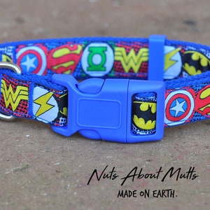 Super Heroes blue dog collar All sizes