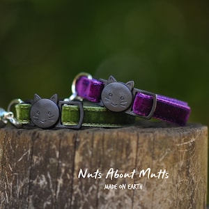 Plum and Green Plush  velvet cat collar 3 sizes