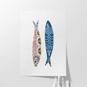 Sardines high-quality giclée prints / Portugal culture / travel illustration artwork / sardine fish / summer house decor