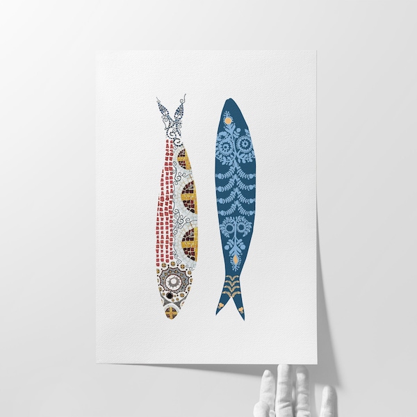 Sardines high-quality giclée prints / Portugal culture / travel illustration artwork / sardine fish / summer house decor