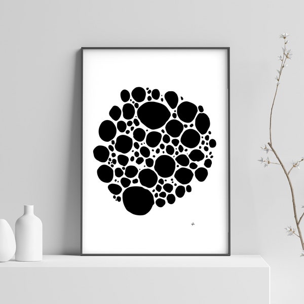 WABI SABI CIRCLES High quality giclée print / Zentangle art / Doodle black & white painting / Black pebbles wall poster / christmas gift!