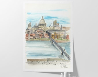 StPaul cathedral, high quality giclée print , watercolour painting , urban illustration, London architecture, Christmas gift