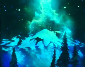 Mountain and Misty Trees - Glow in the Dark Star Self Adhesive Poster