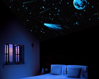 Glow In The Dark Star Stickers 3d Glow In Dark Star Ceiling Etsy