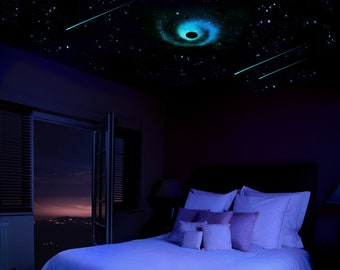 Night Sky Star Ceiling | Spiral Black Hole | Glow in the Dark Stickers and Decals | WHITE