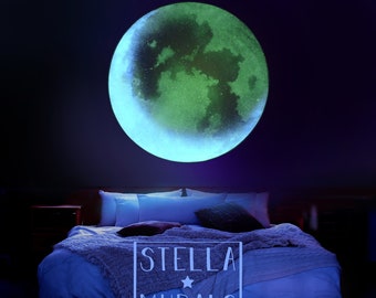 Glow in the Dark Super Moon Mural | Full Moon Fades to Crescent