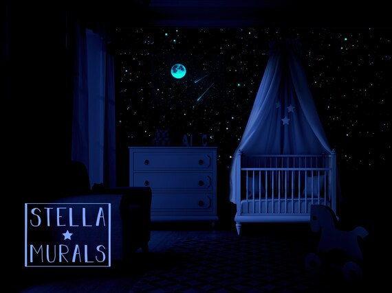 Star Ceiling Moon Shooting Star Decals Glow In The Dark Etsy