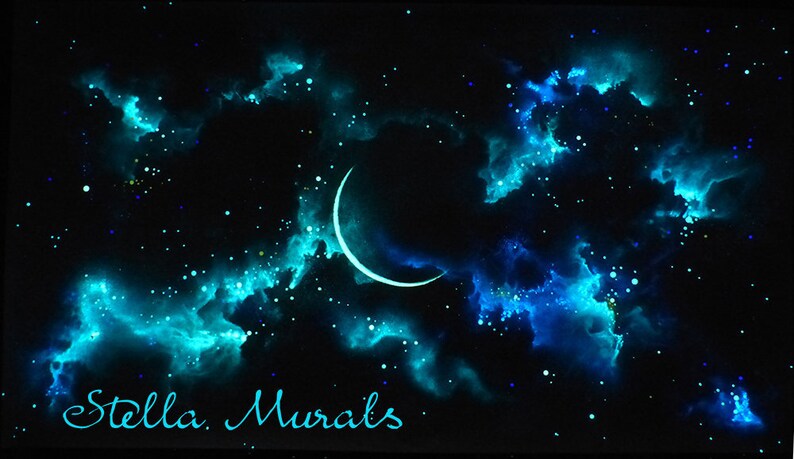Glow In The Dark Star Mural For Bedroom Ceilings Crescent Moon With Star Clouds Realistic Stars In The Night