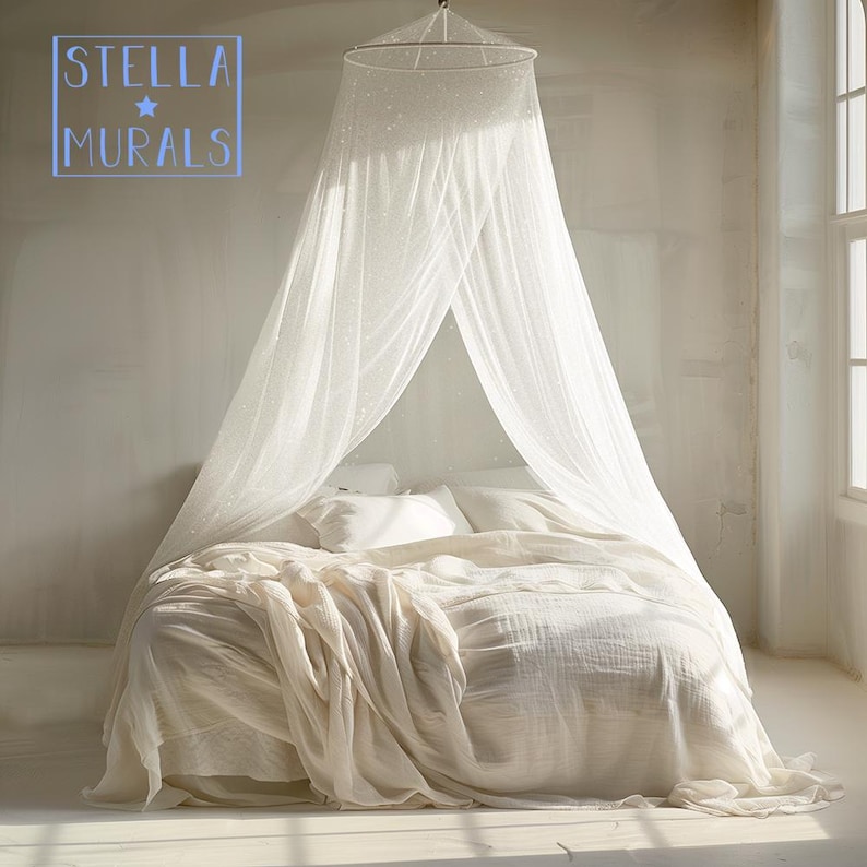 Glow in the Dark Bed Canopy | Luxe Fine-Mesh Long White Canopy image 10