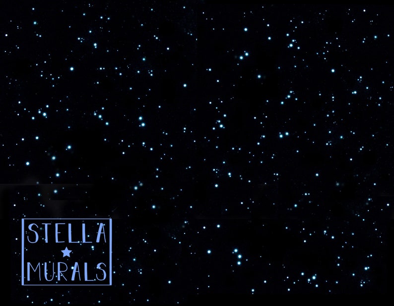 May include: A black background with a scattering of small, white stars. The text "STELLA MURALS" is in a white box in the lower left corner.
