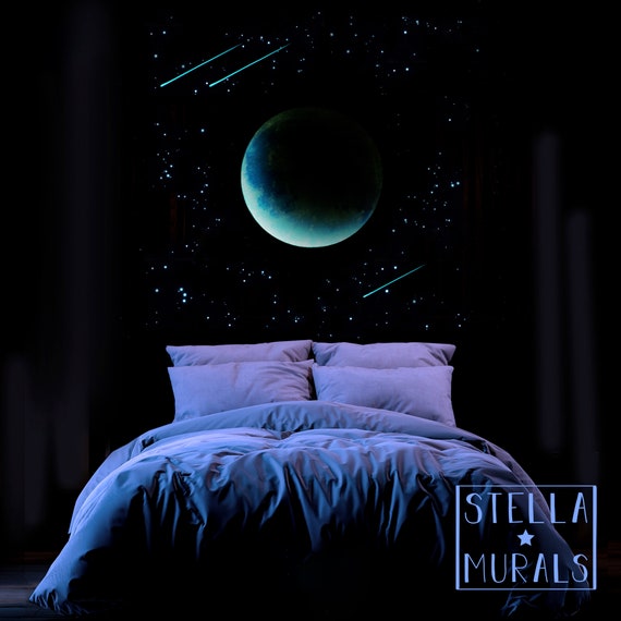 🌟 Glow in the Dark Star Ceiling  Moving Moon, Star Cluster, Shooting  Stars - Stella Murals