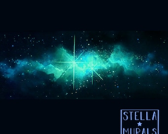 Glow in Dark Nebula Banner | 2FT x 6FT | Bonus Sticker - Galaxy/Pleiades/Star Cluster/Misty Stars | + 1000 Glow Star Stickers | White