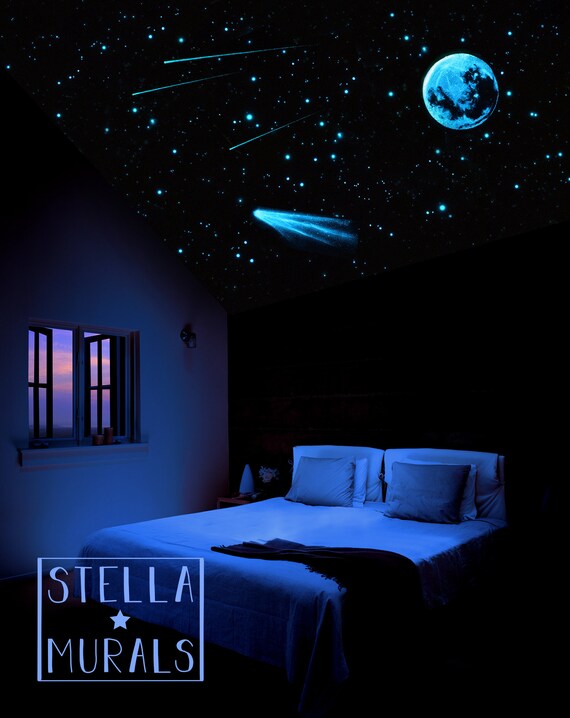 Night Sky Star Ceiling Moon Comet Shooting Stars Glow In The Dark Stickers And Decals White Version