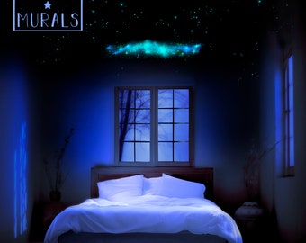 Glow in the Dark Nebula Banner | 1FT x 5FT | Milky Way with Sparkle Stars | White | 400 Stars | 5 Misty Highlight Stars