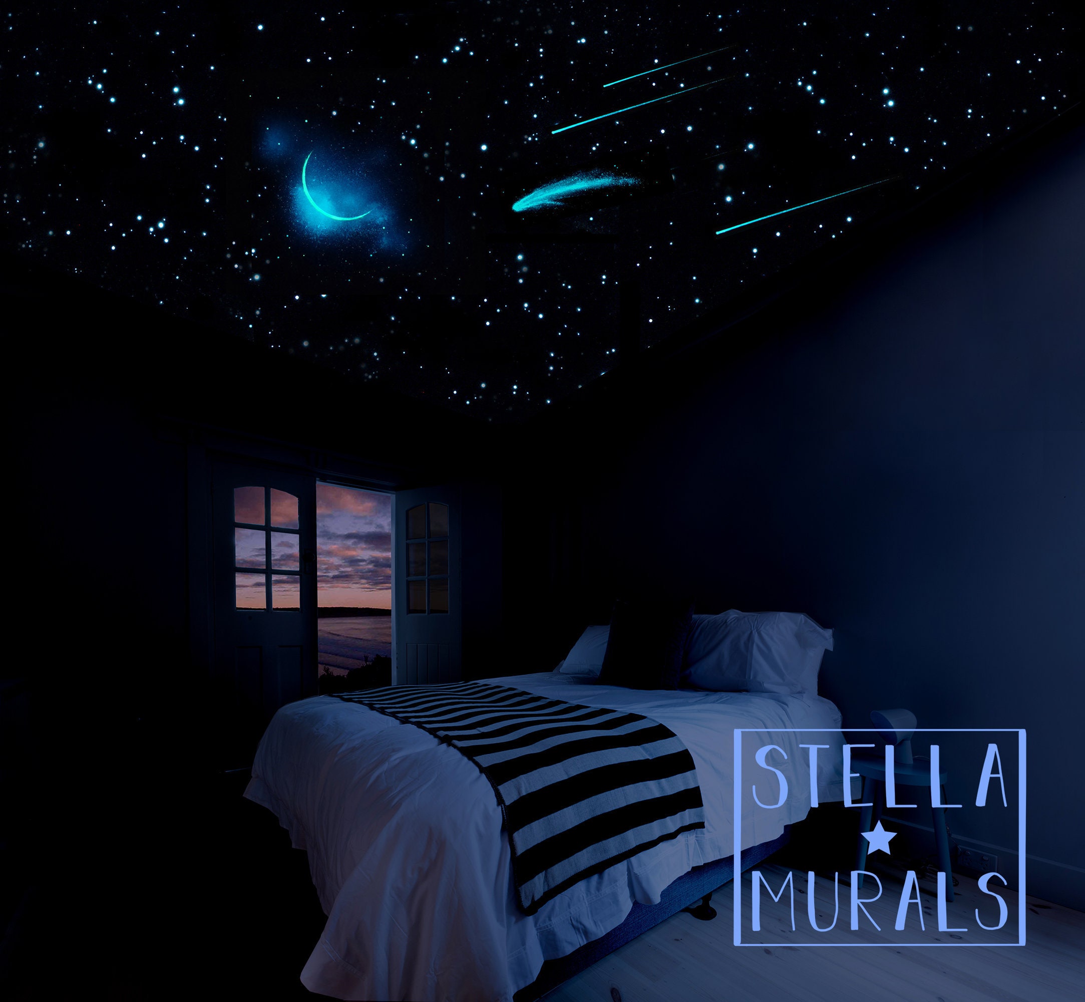 Glow In The Dark Star Ceiling Moon Comet And Shooting Stars Etsy