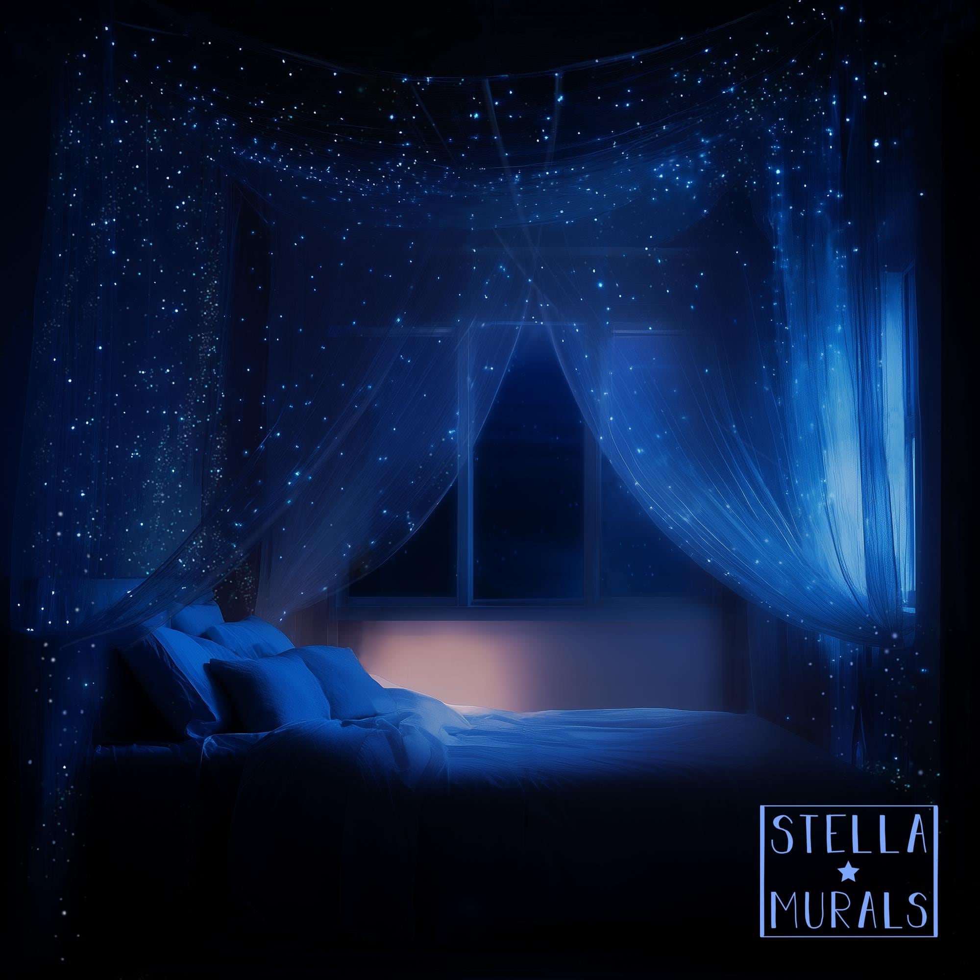 Glow in the Dark Star Bed Canopy | White | New 2025 Four Poster Bed Design | Ceiling Attachment or Draped over Bed Frame | Star Ceiling