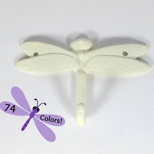 Dragonfly Hook Wall Hanger Shabby Chic Cast Iron in Creamy Off-White
